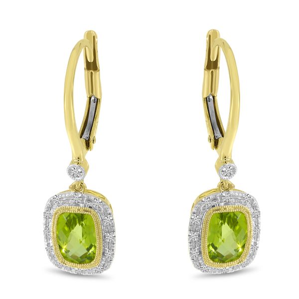 14K Yellow Gold Diamond Halo Cushion Peridot Earrings Image 2 Lake Oswego Jewelers Lake Oswego, OR