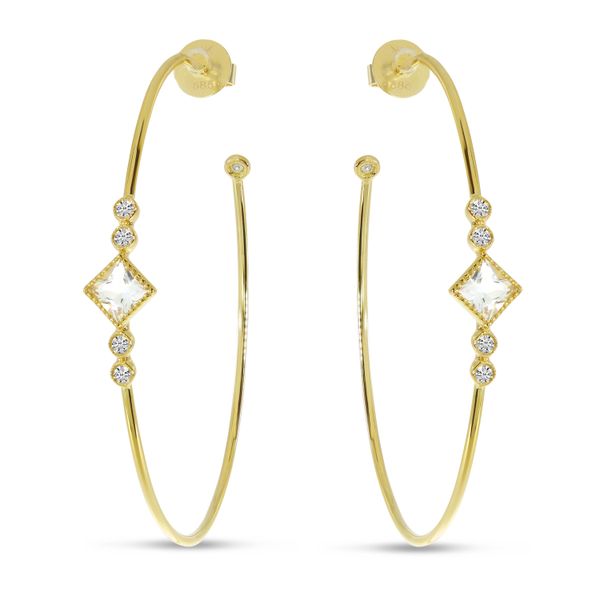 14K Yellow Gold Princess White Topaz Large Wire Hoop Earrings Jimmy Smith Jewelers Decatur, AL