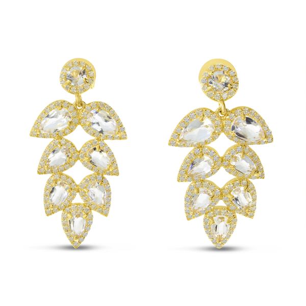 14K Yellow Gold White Topaz and Diamond Pear Tree Post Earrings Jimmy Smith Jewelers Decatur, AL