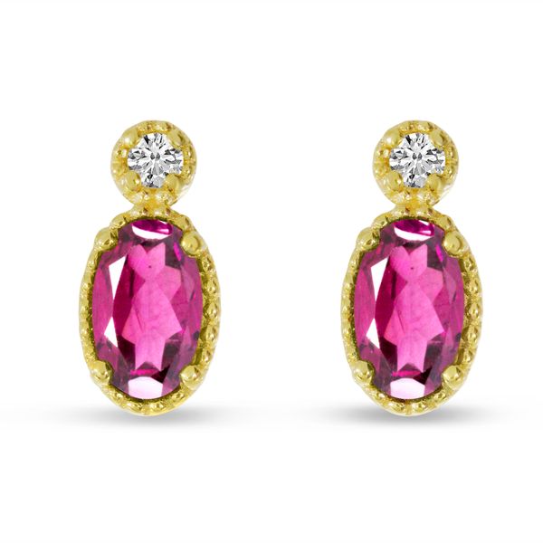 14K Yellow Gold Oval Pink Tourmaline Millgrain Birthstone Earrings Jimmy Smith Jewelers Decatur, AL