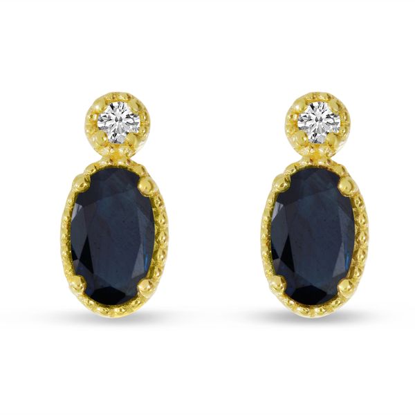 14K Yellow Gold Oval Sapphire Millgrain Birthstone Earrings LeeBrant Jewelry & Watch Co Sandy Springs, GA