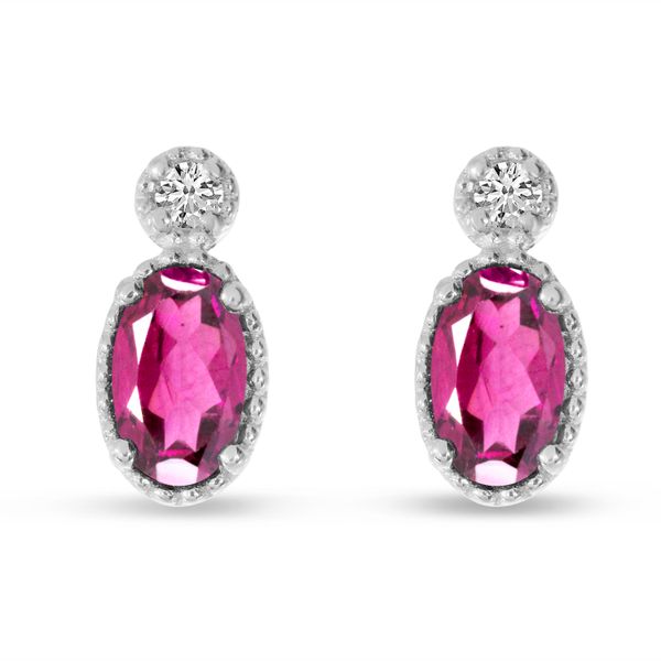14K White Gold Oval Pink Tourmaline Millgrain Birthstone Earrings Castle Couture Fine Jewelry Manalapan, NJ