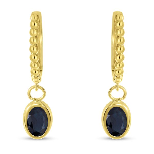 14K Yellow Gold Oval Sapphire Dangle Birthstone Textured Huggie Earrings Clater Jewelers Louisville, KY