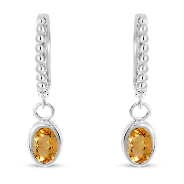 14K White Gold Oval Citrine Dangle Textured Huggie Earrings Castle Couture Fine Jewelry Manalapan, NJ