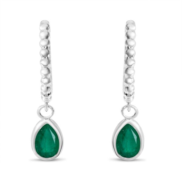 14K White Gold Pear Emerald Dangle Birthstone Textured Huggie Earrings Lake Oswego Jewelers Lake Oswego, OR