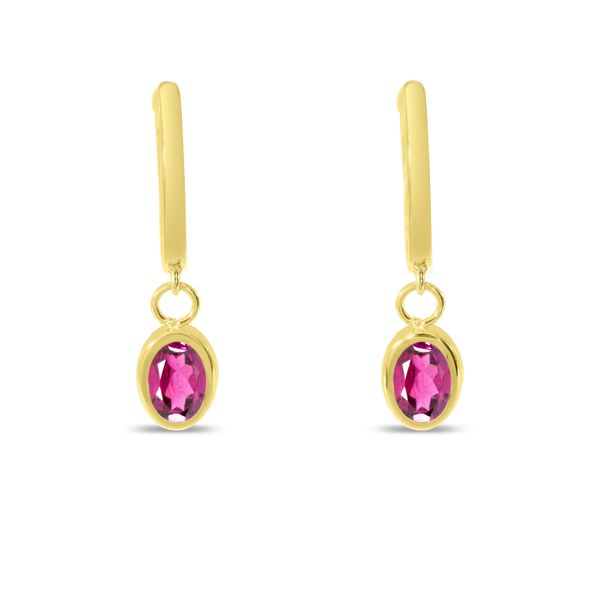 14K Yellow Gold Oval Pink Topaz Dangle Birthstone Huggie Earrings Glatz Jewelry Aliquippa, PA