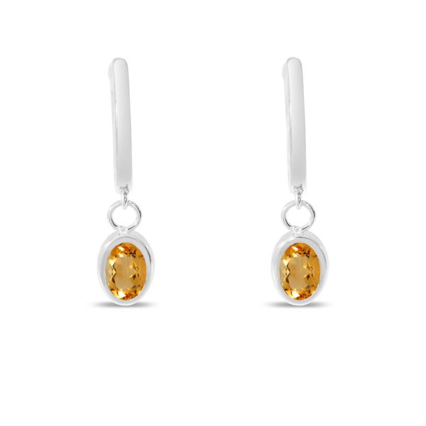 14K White Gold Oval Citrine Dangle Birthstone Huggie Earrings Woelk's House of Diamonds Russell, KS
