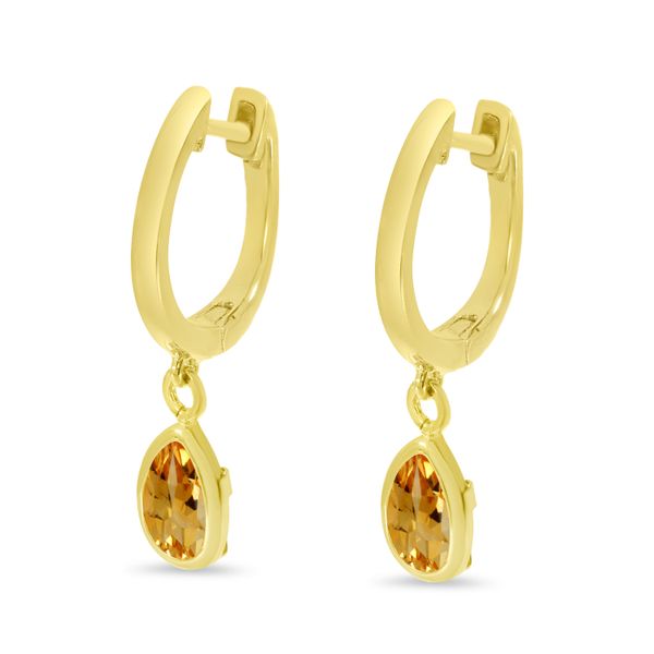 14K Yellow Gold Pear Citrine Dangle Birthstone Huggie Earrings Image 2 Lake Oswego Jewelers Lake Oswego, OR