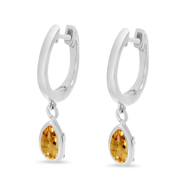 14K White Gold Pear Citrine Dangle Birthstone Huggie Earrings Image 2 LeeBrant Jewelry & Watch Co Sandy Springs, GA