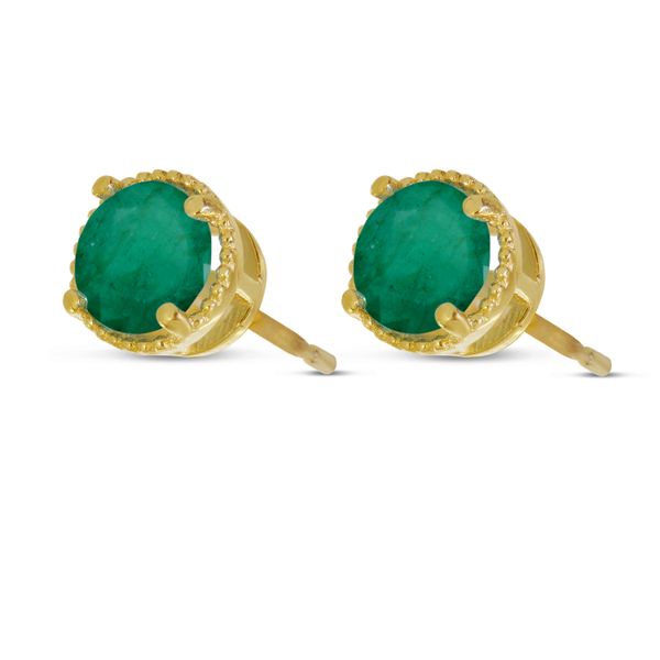 14K Yellow Gold 5mm Round Emerald Millgrain Halo Earrings Image 2 Jimmy Smith Jewelers Decatur, AL