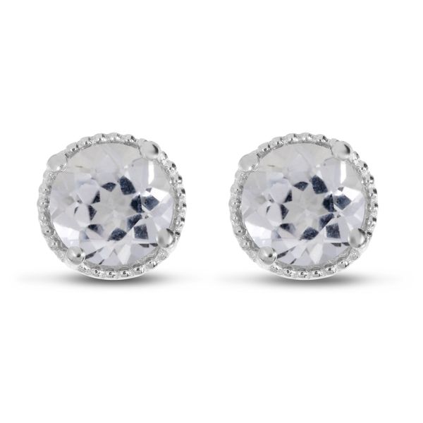14K White Gold 5mm Round White Topaz Millgrain Halo Earrings Moseley Diamond Showcase Inc Columbia, SC