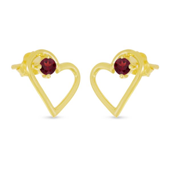 14K Yellow Gold Garnet Open Heart Birthstone Earrings Image 2 The Jewelry Source El Segundo, CA