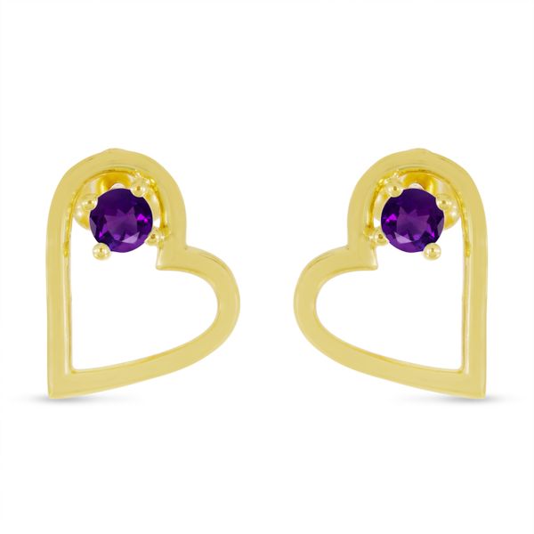 14K Yellow Gold Amethyst Open Heart Birthstone Earrings Segner's Jewelers Fredericksburg, TX