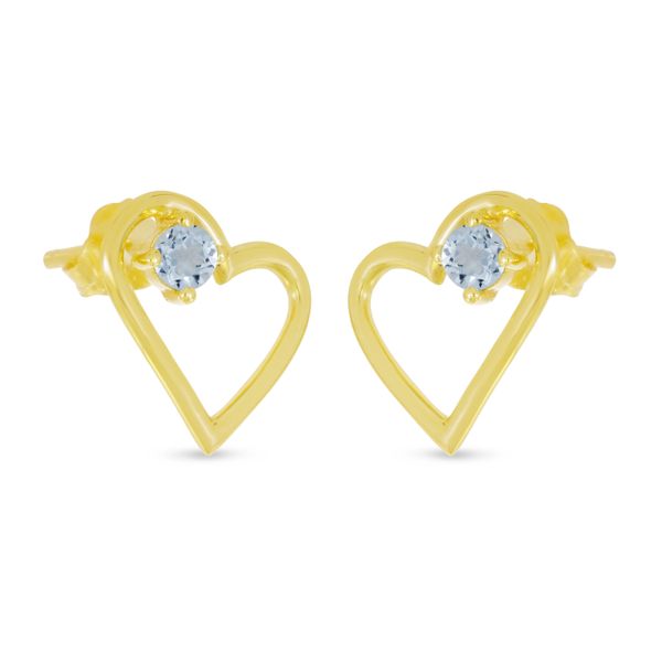 14K Yellow Gold Aquamarine Open Heart Birthstone Earrings Image 2 Lennon's W.B. Wilcox Jewelers New Hartford, NY