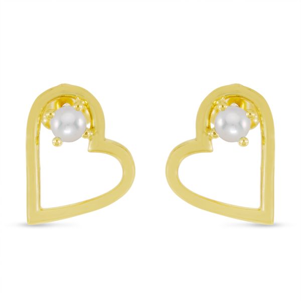 14K Yellow Gold Pearl Open Heart Birthstone Earrings Windham Jewelers Windham, ME