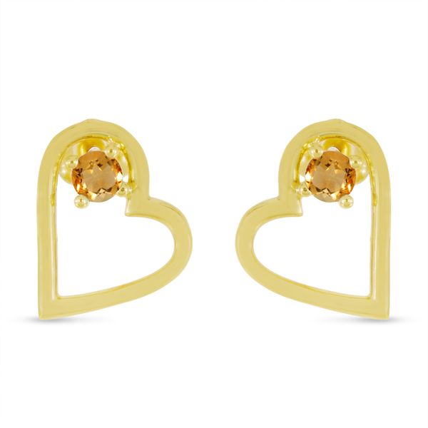 14K Yellow Gold Citrine Open Heart Birthstone Earrings Woelk's House of Diamonds Russell, KS