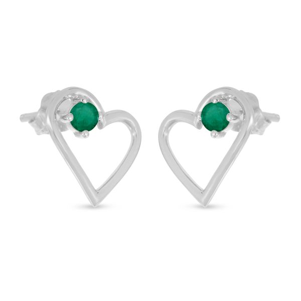 14K White Gold Emerald Open Heart Birthstone Earrings Image 2 Adler's Diamonds Saint Louis, MO