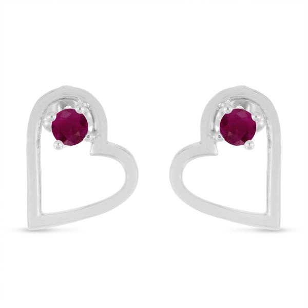 14K White Gold Ruby Open Heart Birthstone Earrings Marks of Design Shelton, CT
