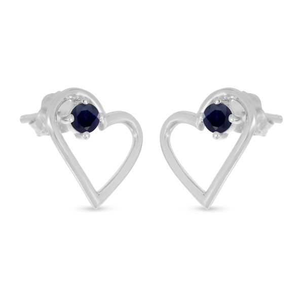 14K White Gold Sapphire Open Heart Birthstone Earrings Image 2 Woelk's House of Diamonds Russell, KS