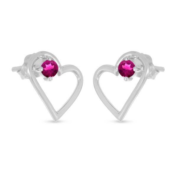 14K White Gold Pink Tourmaline Open Heart Birthstone Earrings Marks of Design Shelton, CT
