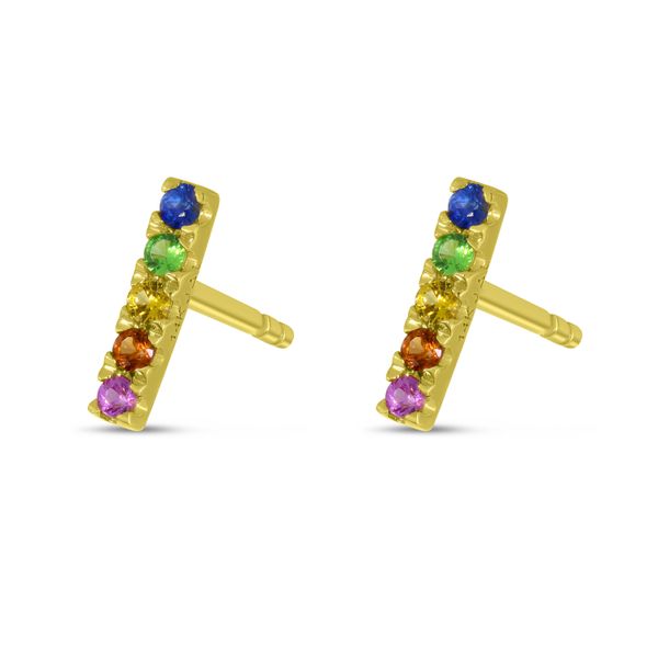 14K Yellow Gold Rainbow Sapphire Bar Earrings Woelk's House of Diamonds Russell, KS