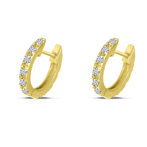14K Yellow Gold Rainbow Sapphire & Diamond Reversible Huggie Earrings Image 4 Glatz Jewelry Aliquippa, PA