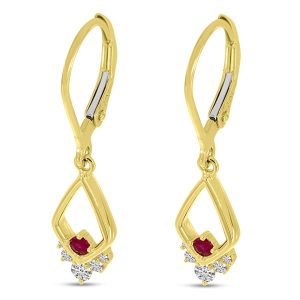 14K Yellow Gold Ruby & Diamond Open Triangle Earrings Castle Couture Fine Jewelry Manalapan, NJ
