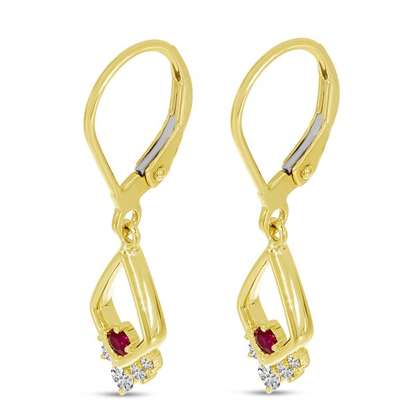 14K Yellow Gold Ruby & Diamond Open Triangle Earrings Image 2 Lennon's W.B. Wilcox Jewelers New Hartford, NY