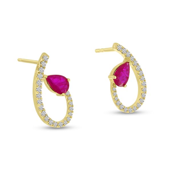 14K Yellow Gold Precious and Diamond Oval Swirl Stud Earrings Image 2 Segner's Jewelers Fredericksburg, TX