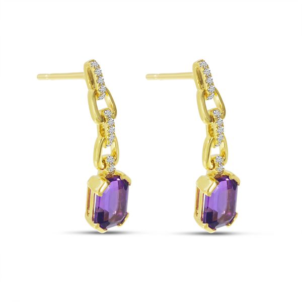 14K Yellow Gold Semi Precious Amethyst and Diamond Octagon Link Earrings Image 2 Marks of Design Shelton, CT