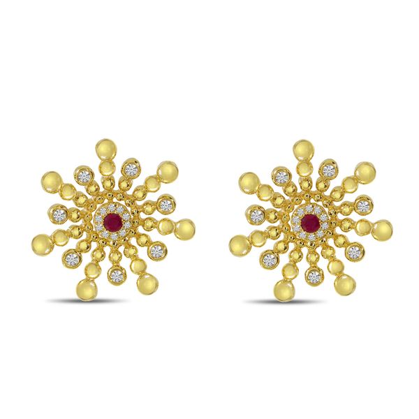 14K Yellow Gold Ruby and Diamond Precious Burst Earrings Lake Oswego Jewelers Lake Oswego, OR