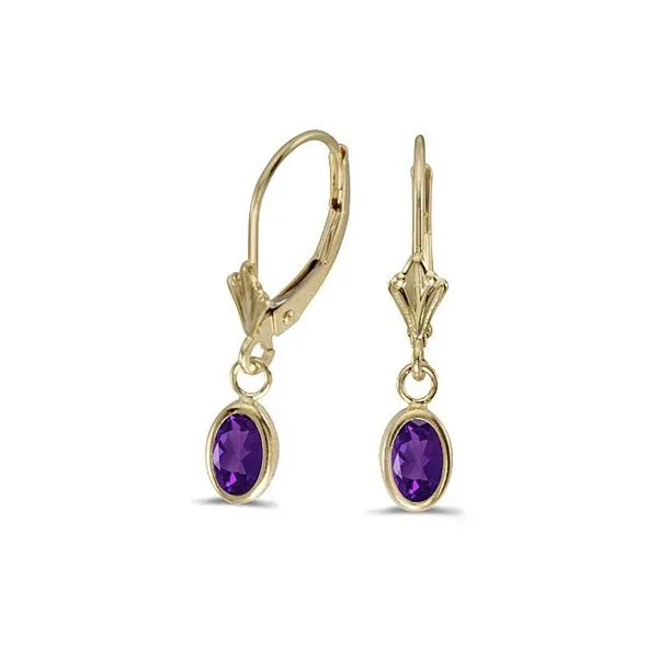 14k Yellow Gold Oval Amethyst Bezel Lever-back Earrings | Milano