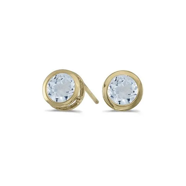 14k Yellow Gold Genuine Aquamarine Stud Earrings