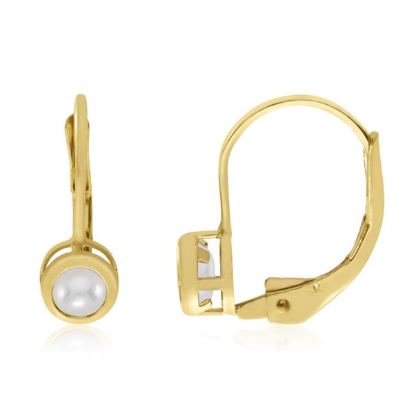 14K Yellow Gold Round Pearl Bezel Lever-back Earrings Davidson Jewelers East Moline, IL