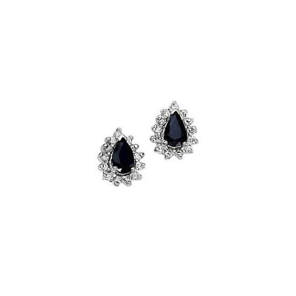 14K White Gold Pear Sapphire and Diamond Earrings Lennon's W.B. Wilcox Jewelers New Hartford, NY
