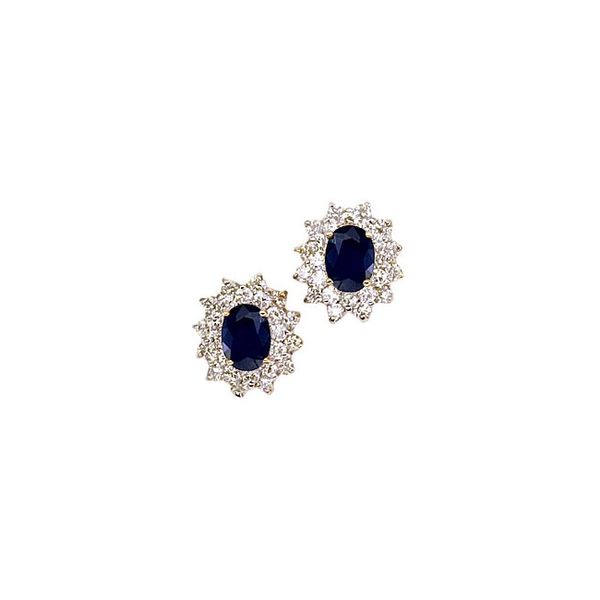 14K Yellow Gold Oval Sapphire and Diamond Earrings Castle Couture Fine Jewelry Manalapan, NJ