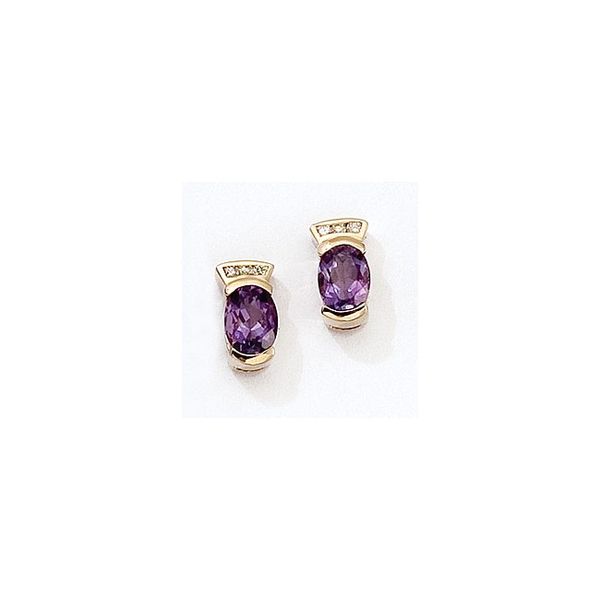 14K Yellow Gold Oval Amethyst and Diamond Earrings Lennon's W.B. Wilcox Jewelers New Hartford, NY