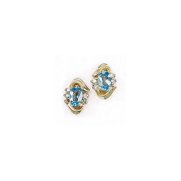 14K Yellow Gold Oval Blue Topaz and Diamond Earrings Segner's Jewelers Fredericksburg, TX