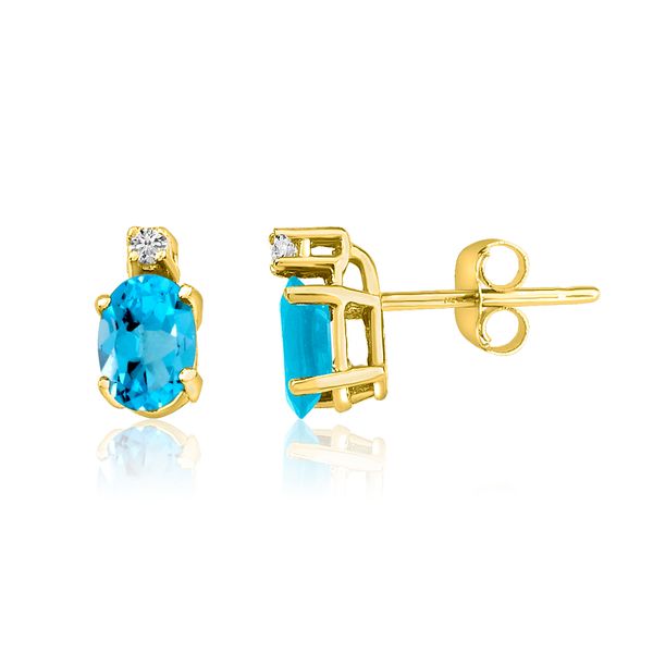 14K Yellow Gold Oval Blue Topaz & Diamond Earrings Castle Couture Fine Jewelry Manalapan, NJ