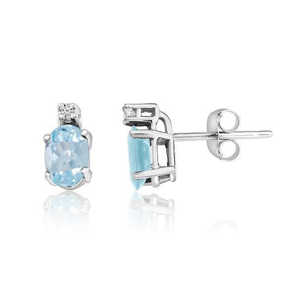14K White Gold Oval Aquamarine & Diamond Earrings Windham Jewelers Windham, ME