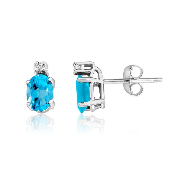 14K White Gold Oval Blue Topaz & Diamond Earrings Woelk's House of Diamonds Russell, KS