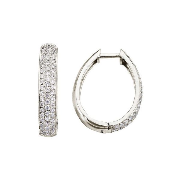 14K White Gold Pave 1 Ct Diamond Hoop Earrings Priddy Jewelers Elizabethtown, KY