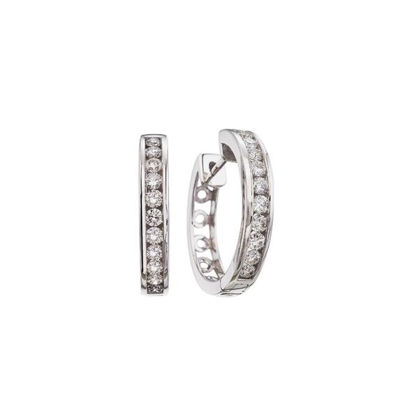 14K White Gold 1 Ct Diamond Hoop Earrings John Herold Jewelers Randolph, NJ