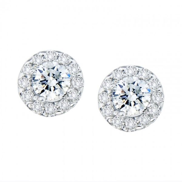 14K White Gold Large Round .79 Ct Diamond Stud Earrings Castle Couture Fine Jewelry Manalapan, NJ