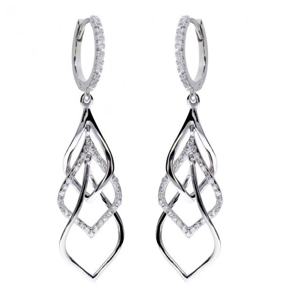 14K White Gold .36 Ct Diamond Interlocking Drops Diamond Hoops Earrings Priddy Jewelers Elizabethtown, KY
