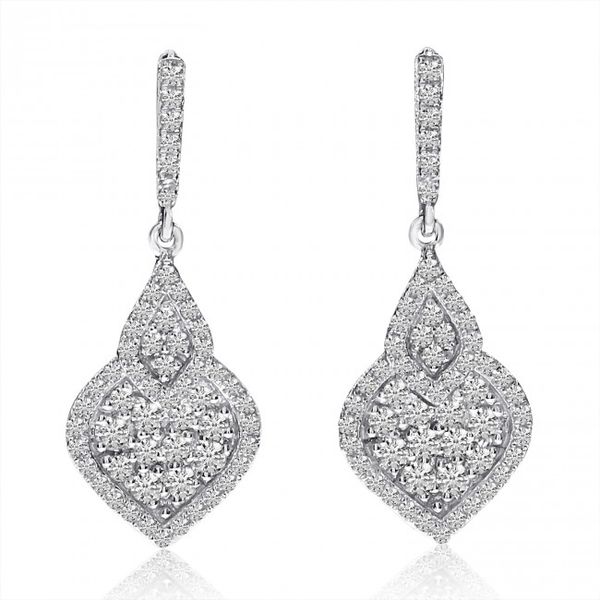 14K White Gold Pave Diamond Fashion Dangle Earrings Woelk's House of Diamonds Russell, KS
