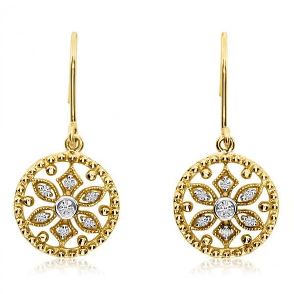14K Yellow Gold Round Dangle Diamond Fashion Earrings Karen's Jewelers Oak Ridge, TN