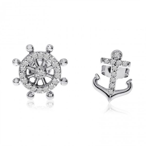 14K White Gold Anchor and Whip Mismatch Diamond Fashion Earrings Jimmy Smith Jewelers Decatur, AL