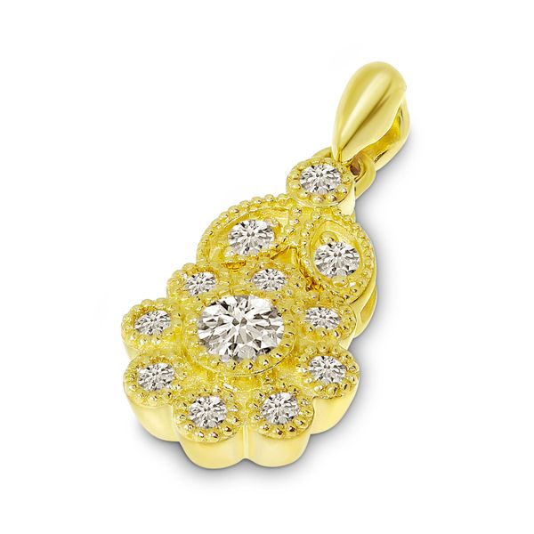 14K Yellow Gold Diamond Flower Pendant Image 2 Woelk's House of Diamonds Russell, KS