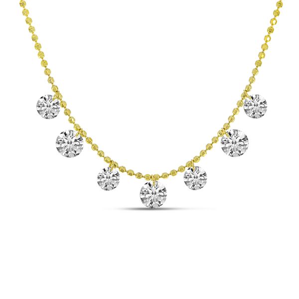14K Yellow Gold 1.35 Ct Dashing Diamond 7 Stone Necklace on Bead Chain The Jewelry Source El Segundo, CA